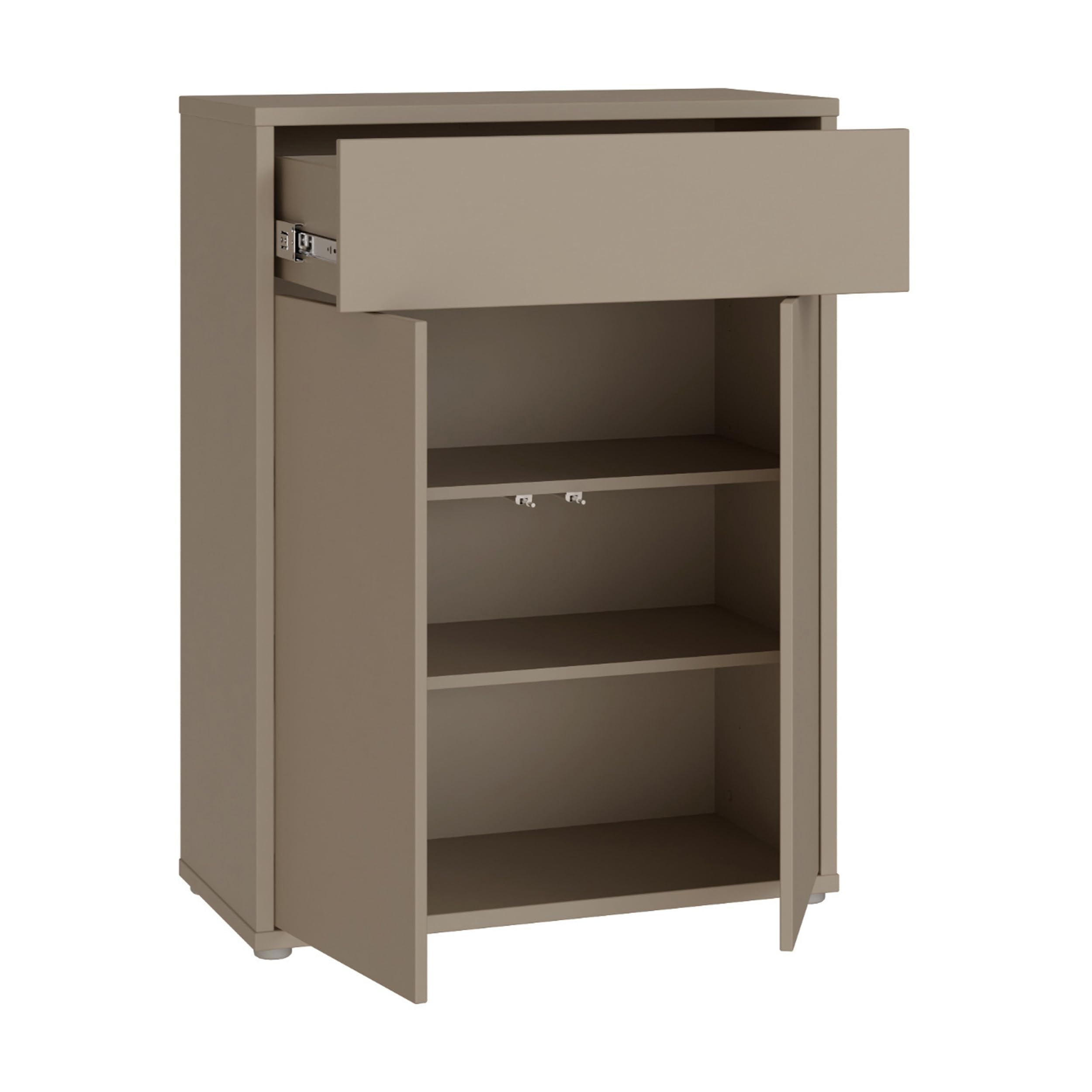 Forte Alice Springs Schuhschrank 70 80, modern-minimalistisch, 2-türig, 1 Schublade, Holzwerkstoff, Taupe, 74,5 cm breit x 99,1 cm hoch x 34,9 cm tief