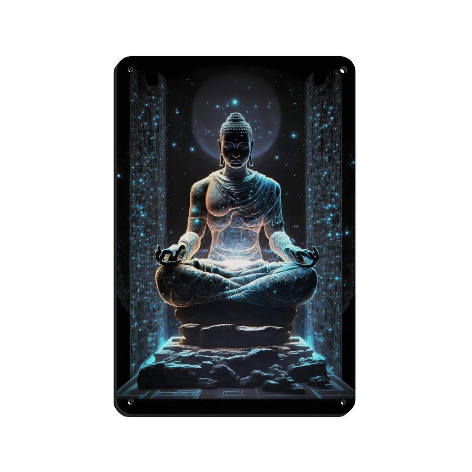 Celestial Buddha in Cosmic Meditation Retro Poster Metal Tin Sign Chic Art Retro Iron Painting Bar People Cave Cafe Family Garage Poster Wall Decoration 8x12inch(20x30cm)
