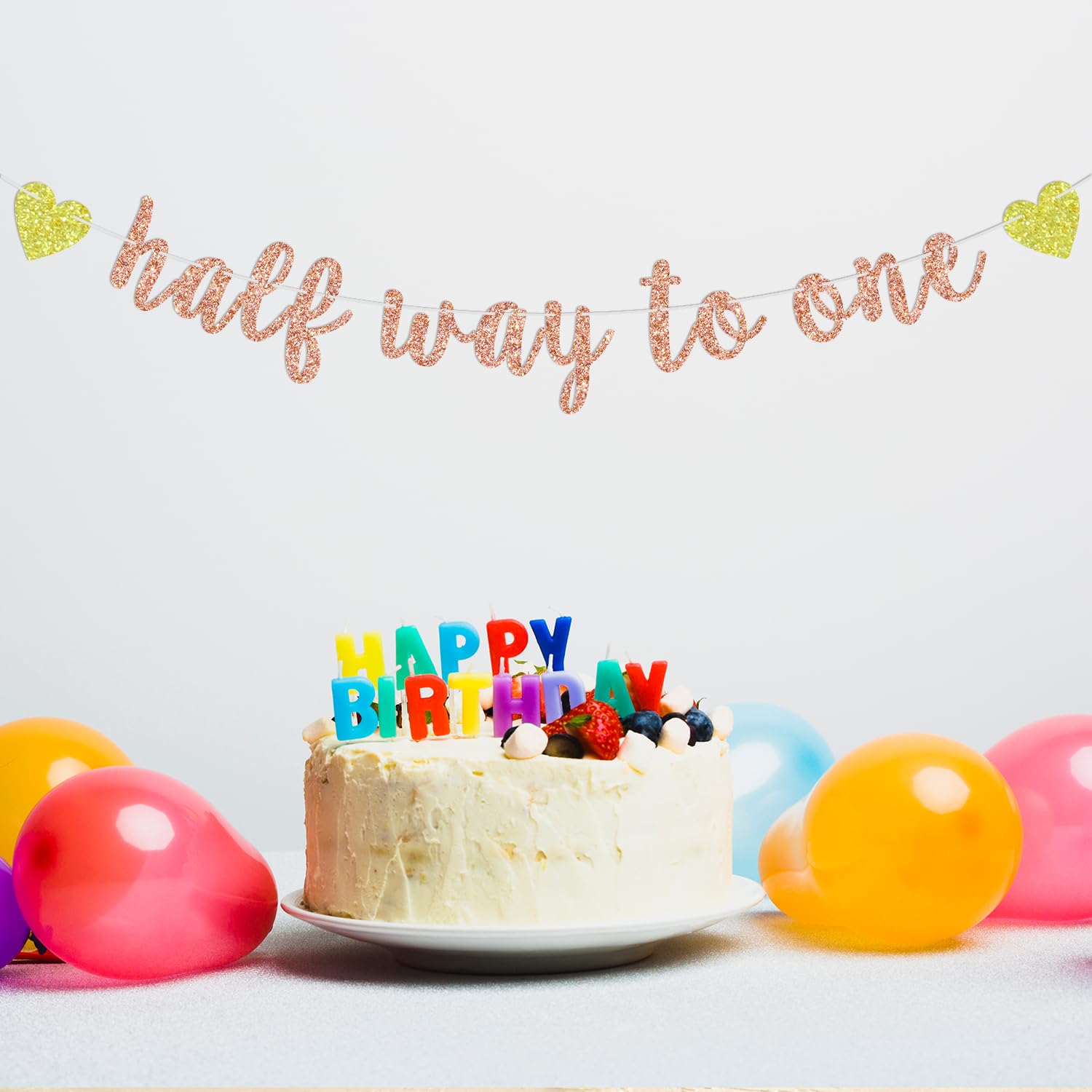 Half Way To One Banner – Rose Gold Glitter 6-Month Birthday Decor, DIY String - View #14