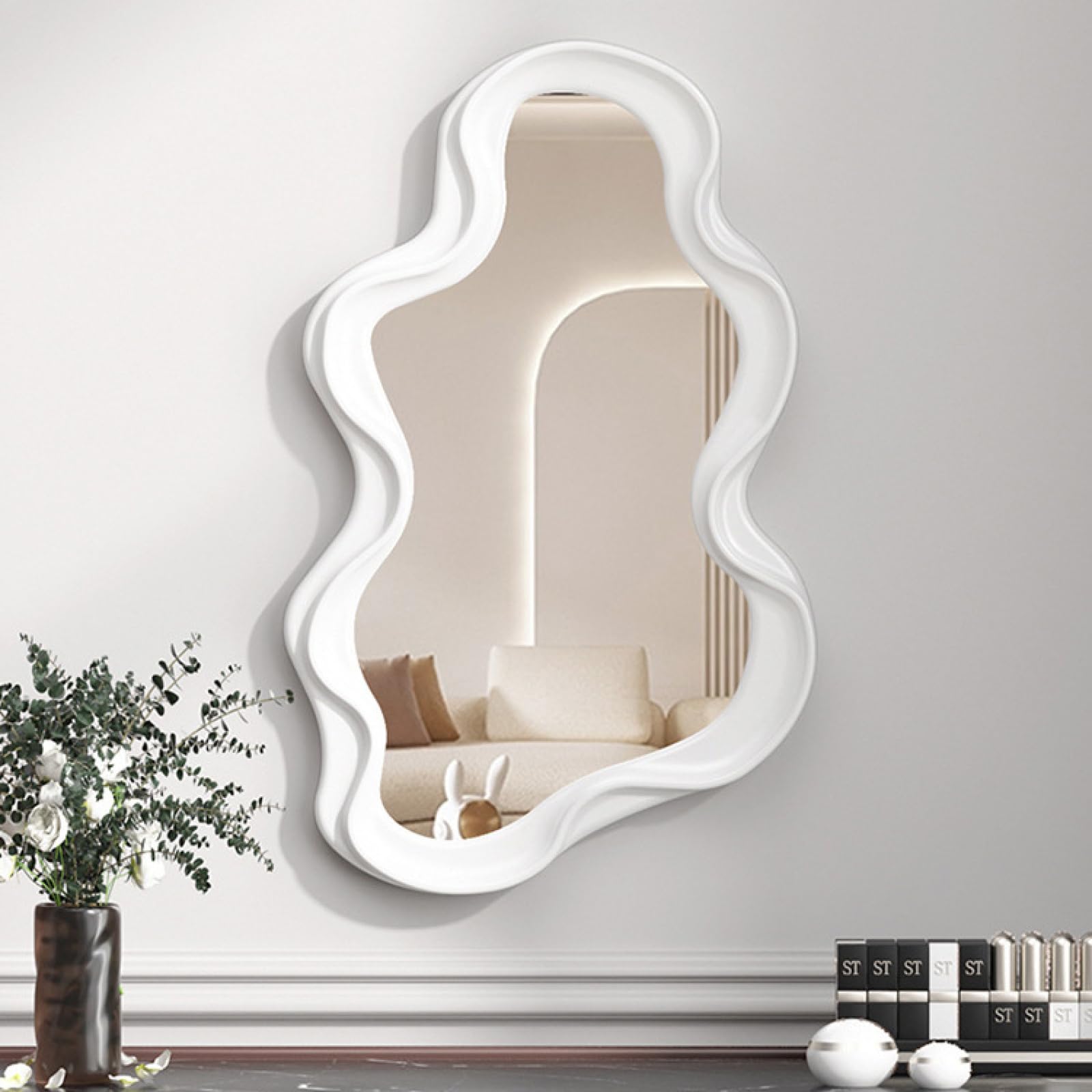 Miroir mural irrégulier asymétrique 16x9.7 pouces blanc pour salon