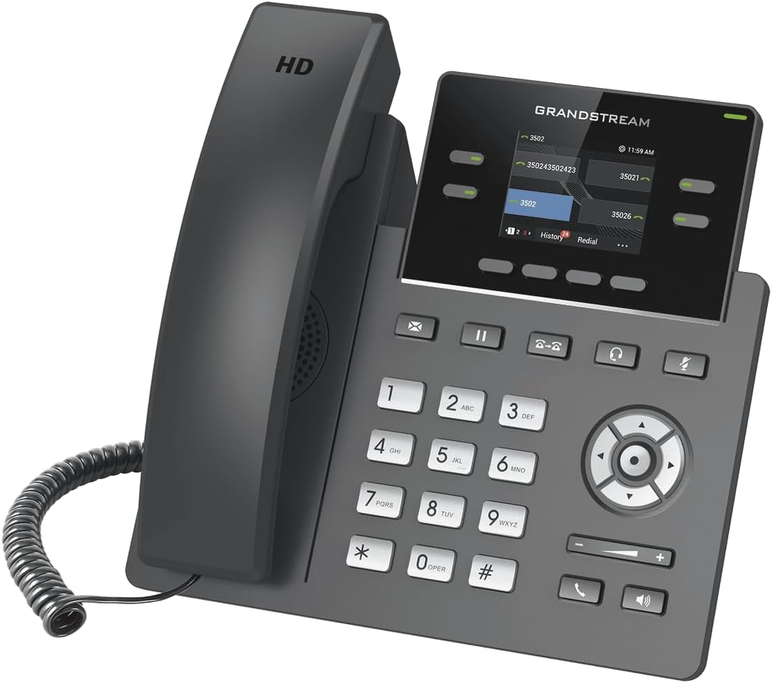 Grandstream GRP2612G IP Phone | 4 Lines, 4 SIP Accounts | 2.4-Inch Color Display | Dual-Port Gigabit Ethernet with Integrated PoE