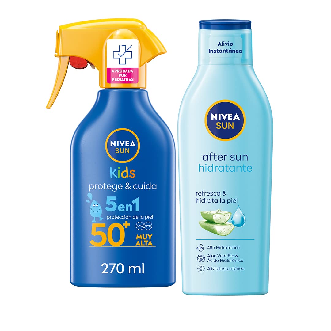 NIVEA SUN Spray Solar Niños Protege & Juega FP50+ (1 x 270 ml) + NIVEA SUN After Sun Loción Hidratante (1 x 400 ml)