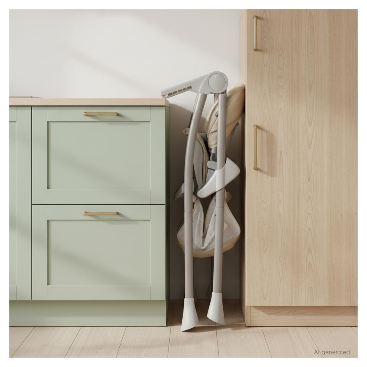 hauck Sit N Fold, Dusty Mint - Seggiolone Pappa Pieghevole e Leggero per Bambini da 6 Mesi Fino a 15 kg, Schienale Reclinabile, Cintura a 5 Punti, Vassoio XL Removibile, Cestello Portaoggetti