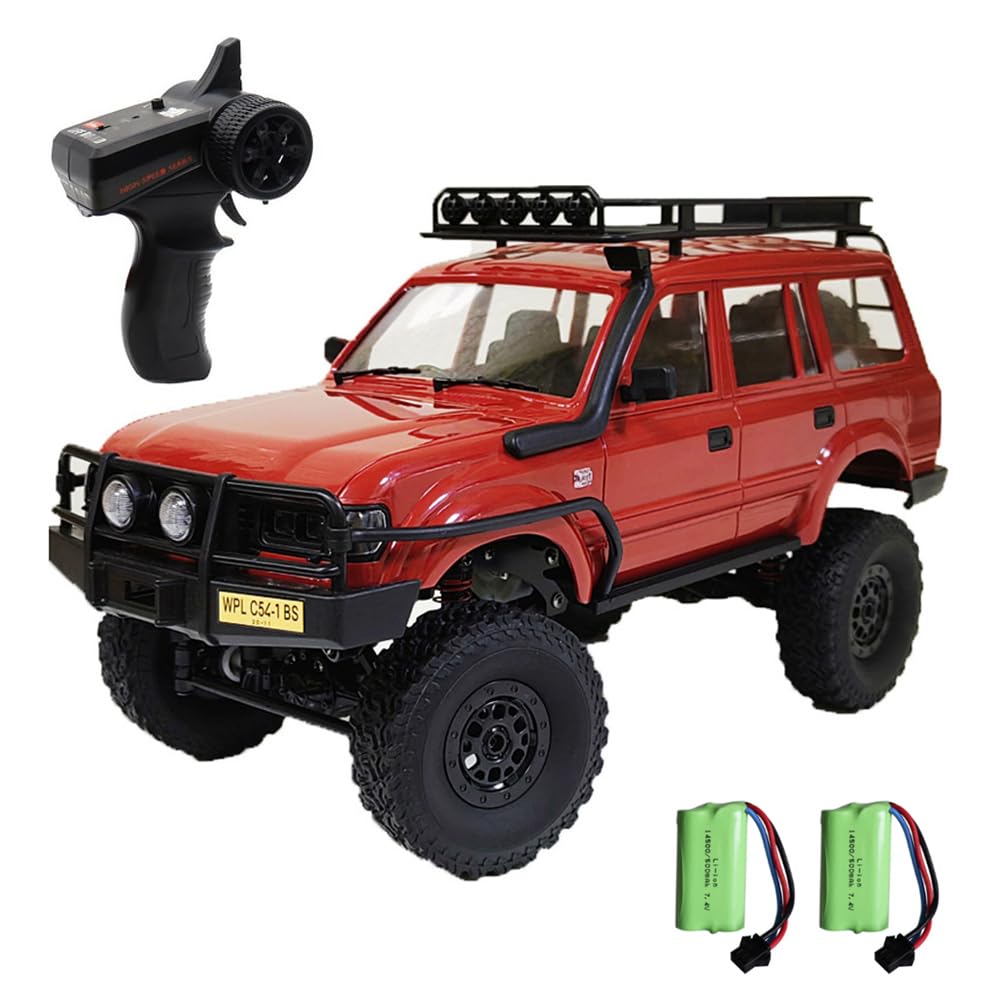 Dodoore RC Truck, WPL C54-1 RC Crawler 1/16 Scale Remote Control Car, 4WD All Terrain Off Road RC Rock Crawler, 2.4GHz RC Climbing Car with LED Lights and Two Batteries for Teens and Adults