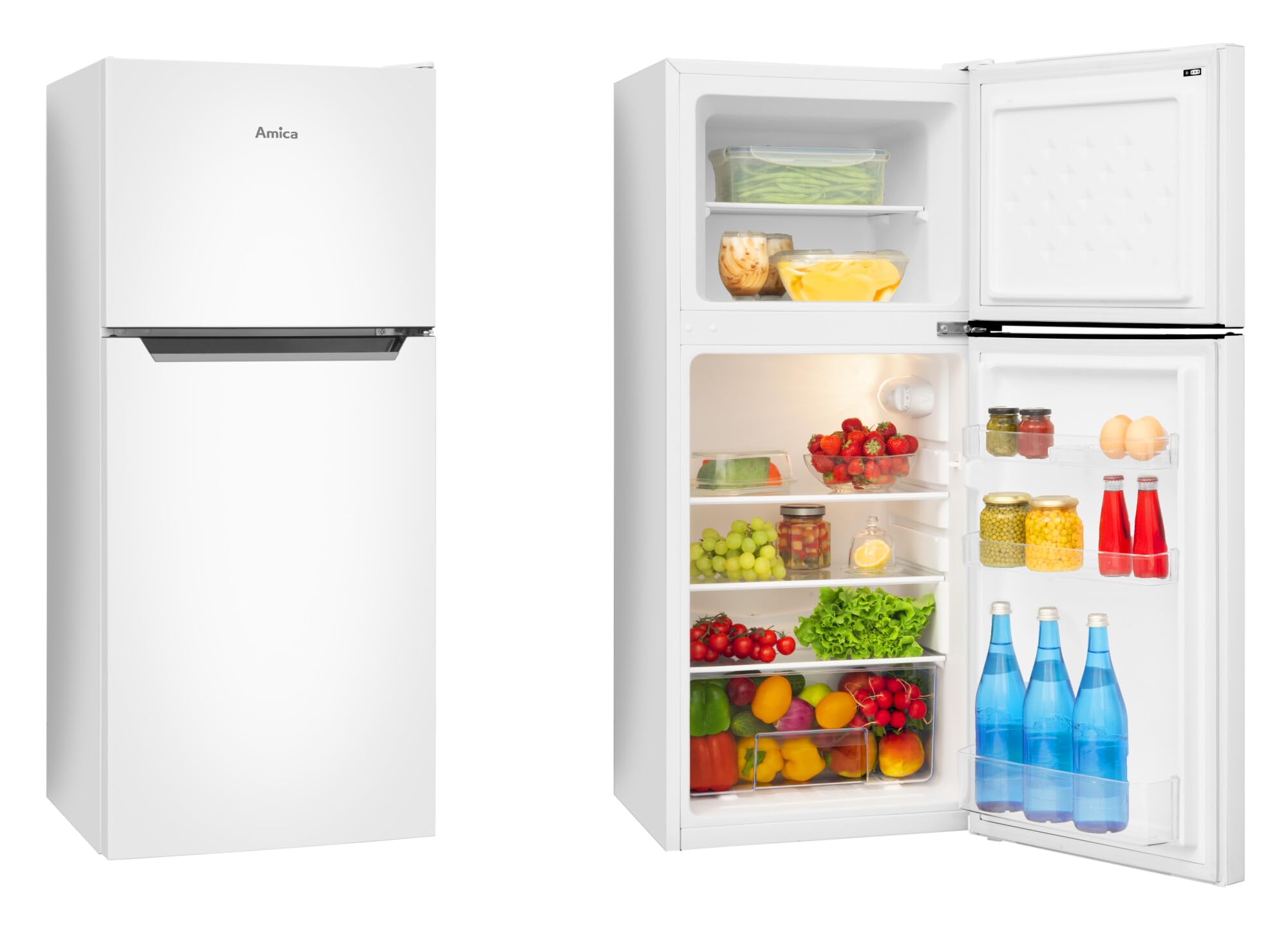 Amica Kühl Gefrierkombination freistehend mit Gefrierfach oben 105 cm Höhe 112 l Nutzinhalt LED Beleuchtung FrostControl - Weiß