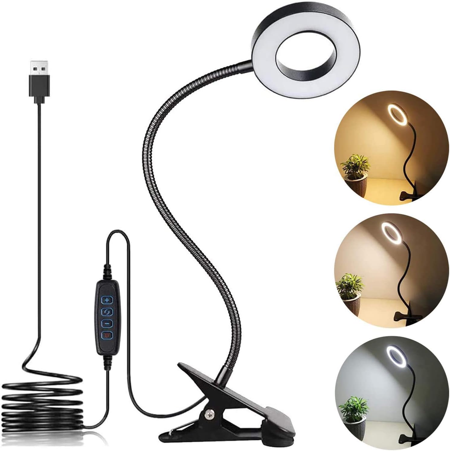 Product image of Clip on Light LED Reading Book Study Lamp 3 Color Modes 10 Brightness Eye Protection 360° Flexible Gooseneck Student Dormitory Office Desk Lamp at Night in Bed