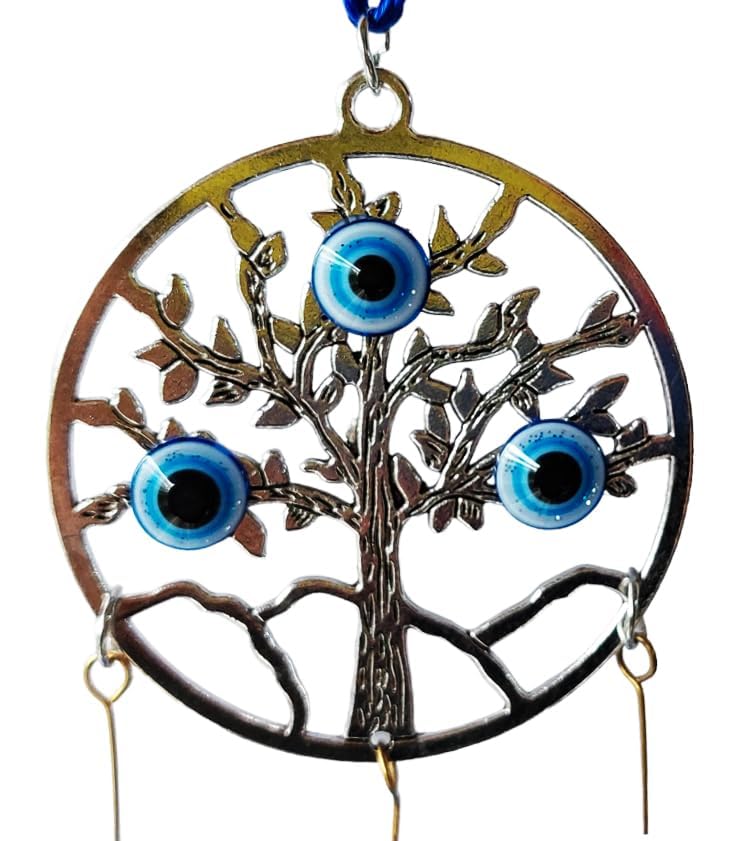 Image of Nazar Battu for Home Entrance Evil Eye Hanging for Home Lucky Big 3 Bells with Circle Tree Showpieces for Good Luck and Prosperity At Office and Home, Blue