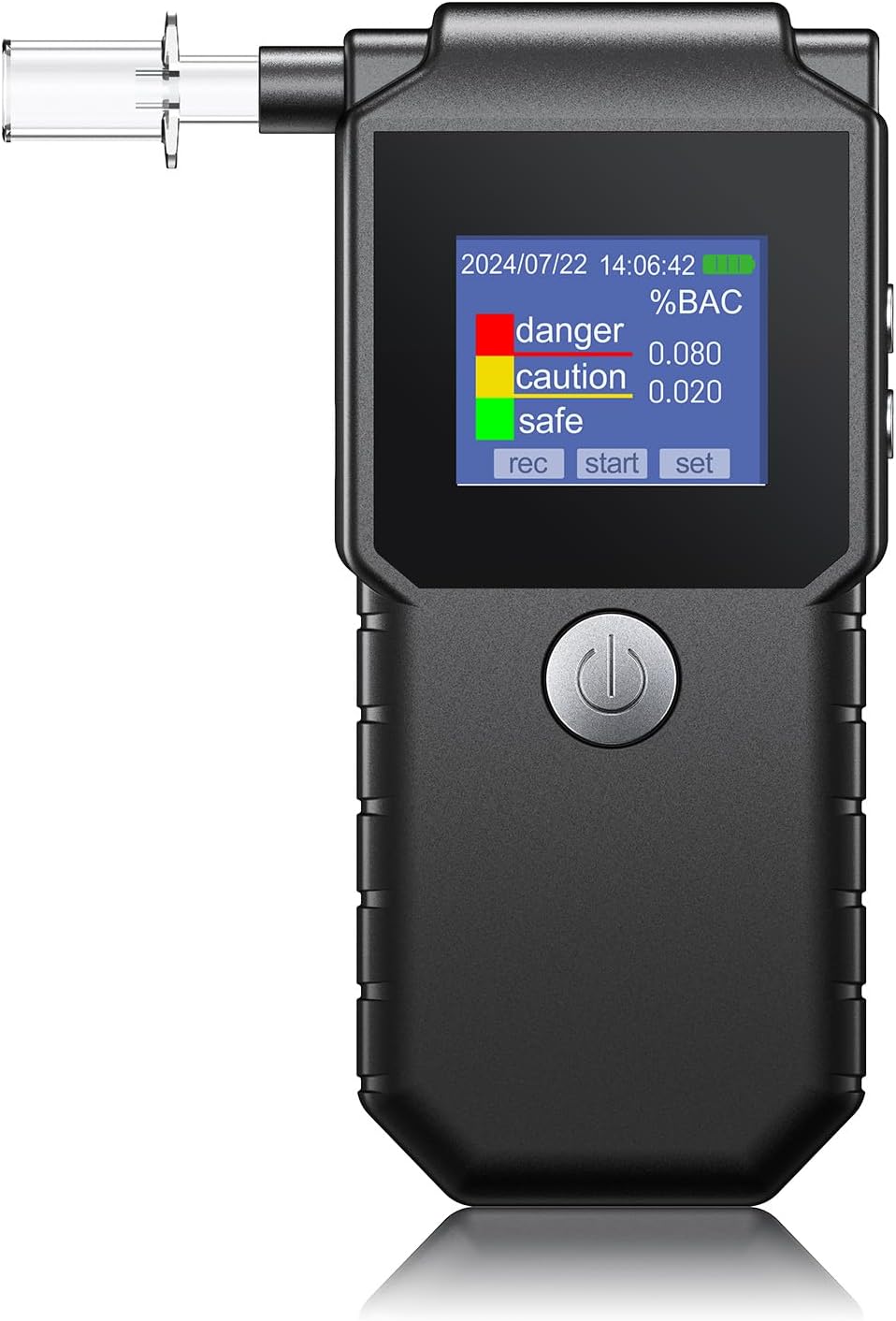 Front view of the FFtopu EK925 Breathalyzer with mouthpiece