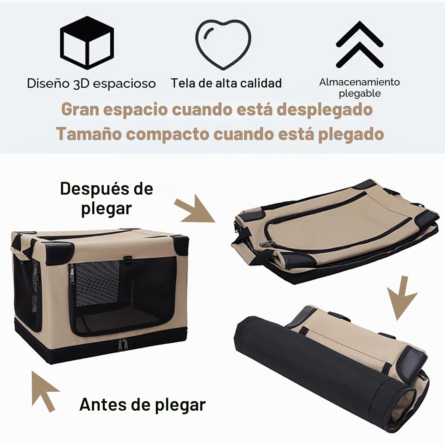 Transportin Perro Grande,Caja Plegable para Perros Medianos,Bolsa Plegable,Ventanas de Red Resistentes y Inserto de Cama de Felpa para Casa y Viaje(82x59x59 cm)
