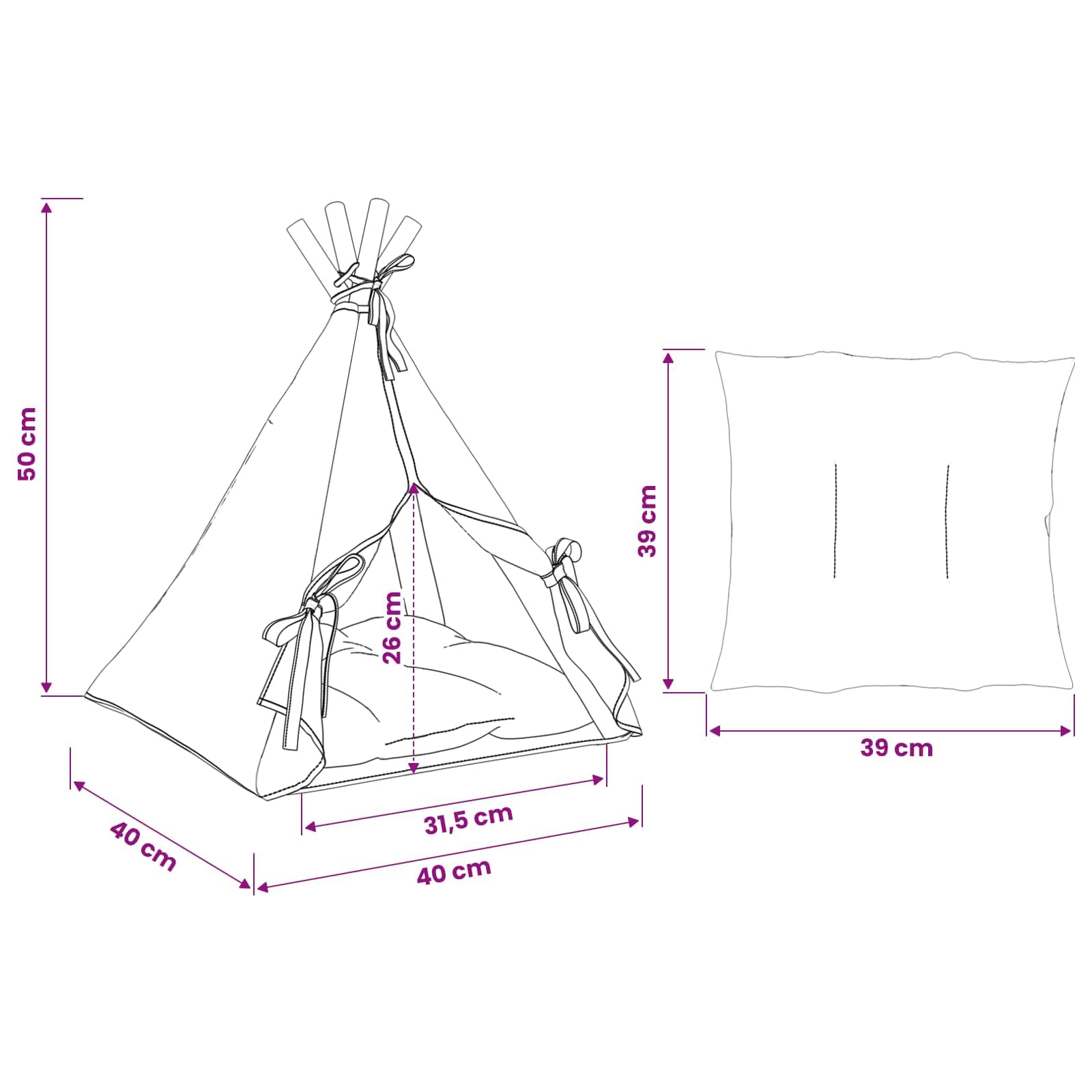 Tipi pour animal de compagnie avec coussin, blanc, 40 x 40 x 50 cm, polyester, nid douillet pour chat, nid douillet pour chiots, chatons
