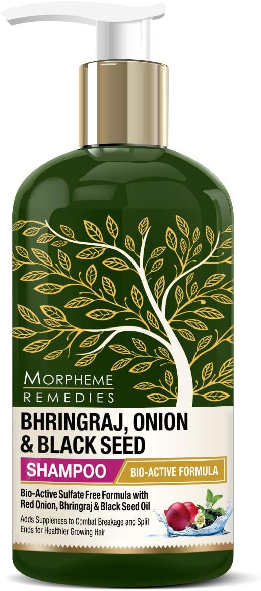Morpheme Remedies Bhringraj, Onion & Black Seed Hair Shampoo With Red Onion Oil, Amla, Neem, Shikakai Extracts - No Sls/Sulphate, Silicon, Paraben, 300 ml (MORPH847)