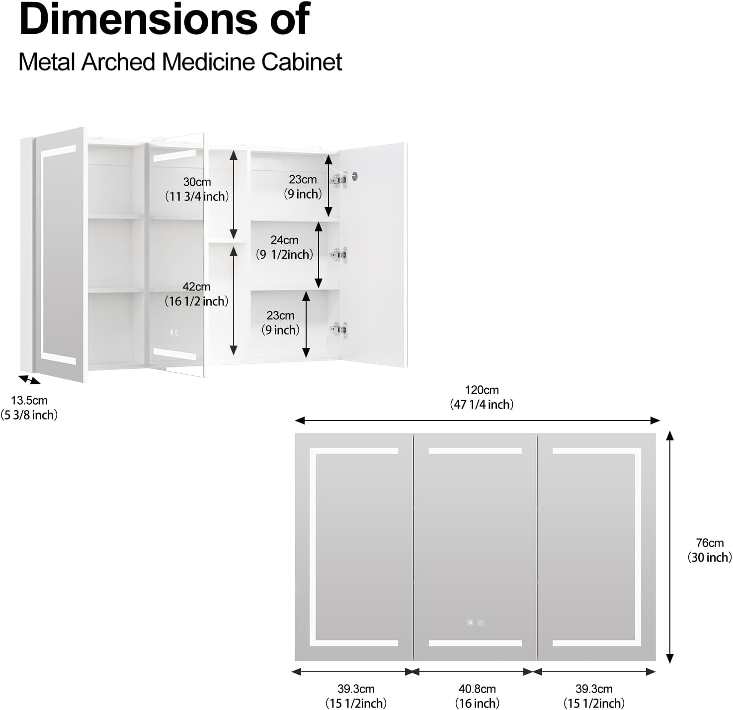 Large Medicine Cabinet, LED Lighted Medicine Cabinets with 3 Doors,Wall Mounted Bathroom Mirror with Storage,47inch,Defogger, Dimmable,Led Medicine Cabinet Mirror for Bathroom,47.2x 5.1x 30 In