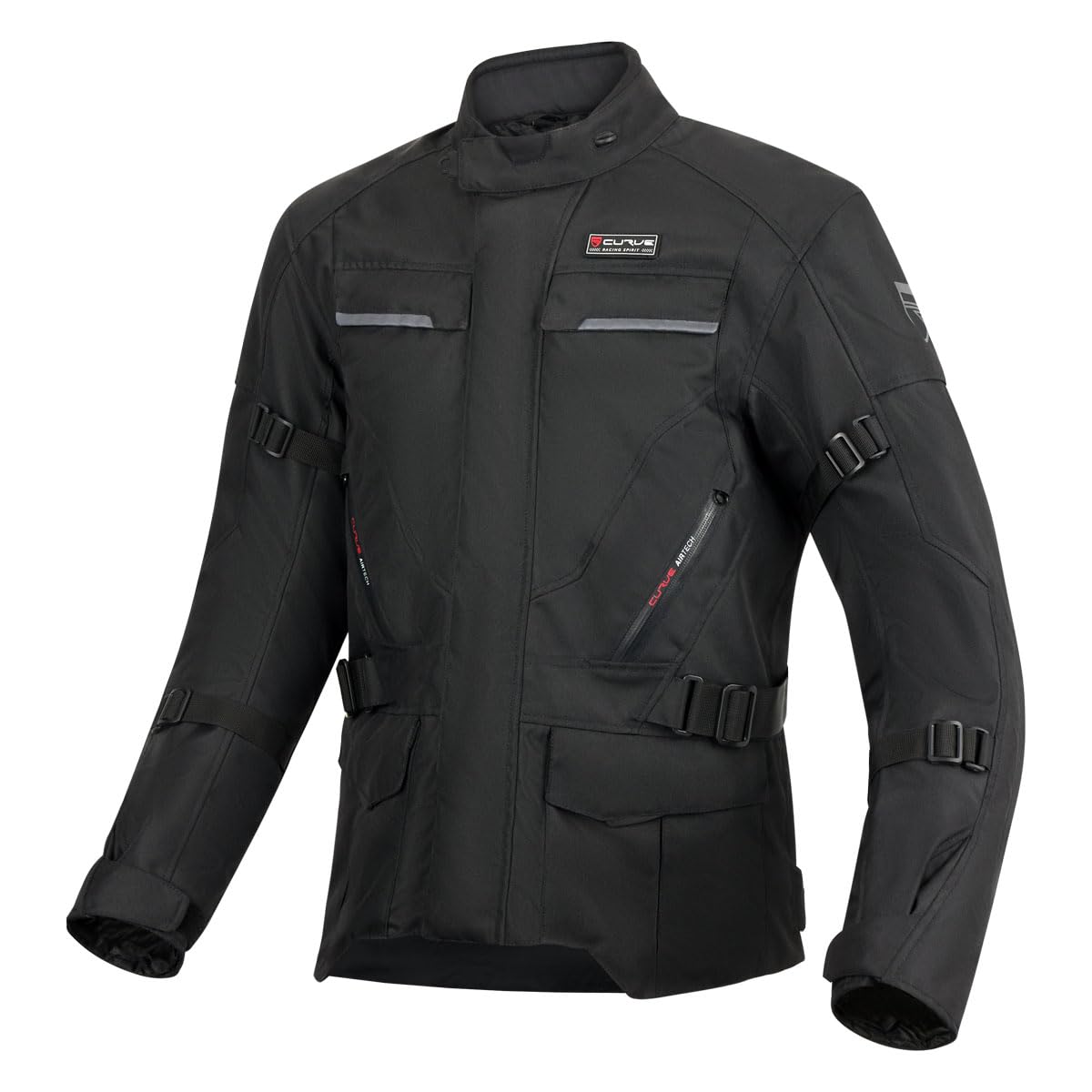 CURVE Chaqueta moto Boron Waterproof, Negra, Impermeable, Espaldera EVA, Protecciones hombros y codos Nivel 2, Adultos, Hombre, Mujer, todas las estaciones, clase A, CE