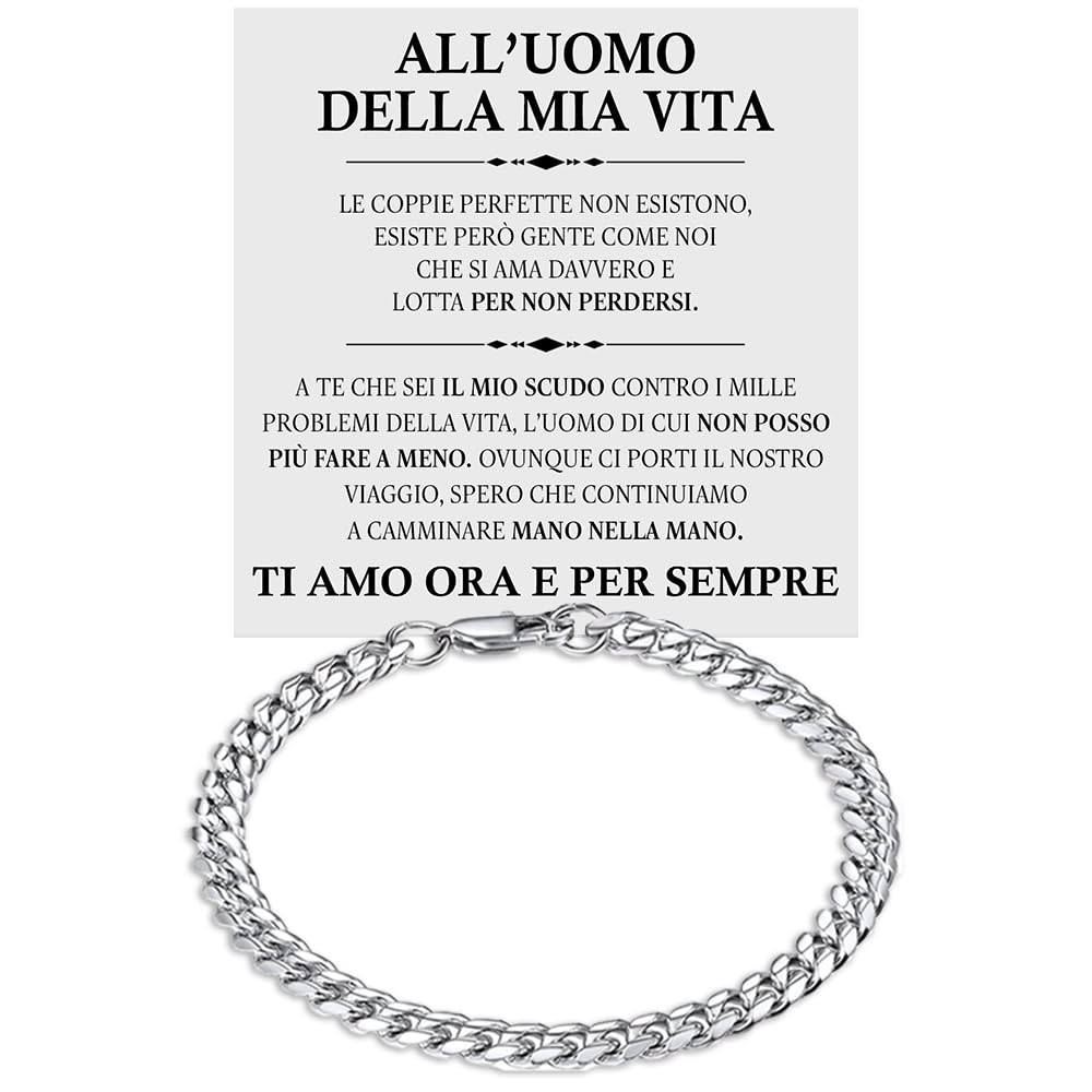 Azienda Italiana Bracciale Uomo in Pelle Intrecciata con Acciaio Inox Lucidato di Altissima qualità Idea Regalo per lui Festa del Papà Natale Compleanno - Cofanetto con DEDICA incluso