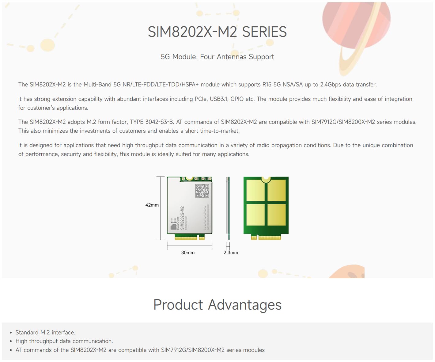 Waveshare SIM8202X-M2 5G Module - M.2 Form Factor | High-Speed Data Communication 2.4Gbps