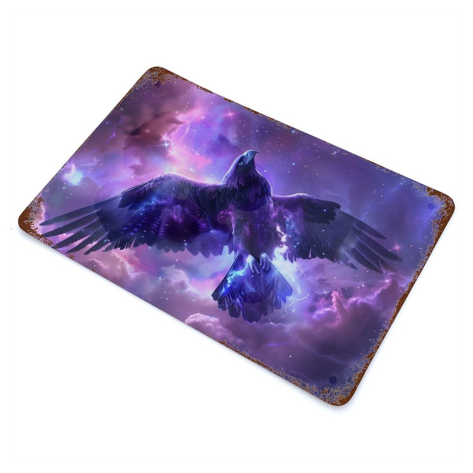 Cosmic Eagle Soaring Through Nebula Vintage Wall Sign 11.8"x7.9", Rust Effect Metal Decor for Office, Studio And Wall Decor