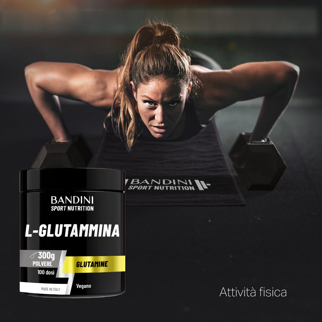 Bandini® L-Glutammina Pura in Polvere, Aminoacido utile per Esercizi Fisici ad Alta Intensità e per la Massa Muscolare, Glutammina 100% Vegan, Glutamine POWDER, Palestra e Sport, Confezione da 300g