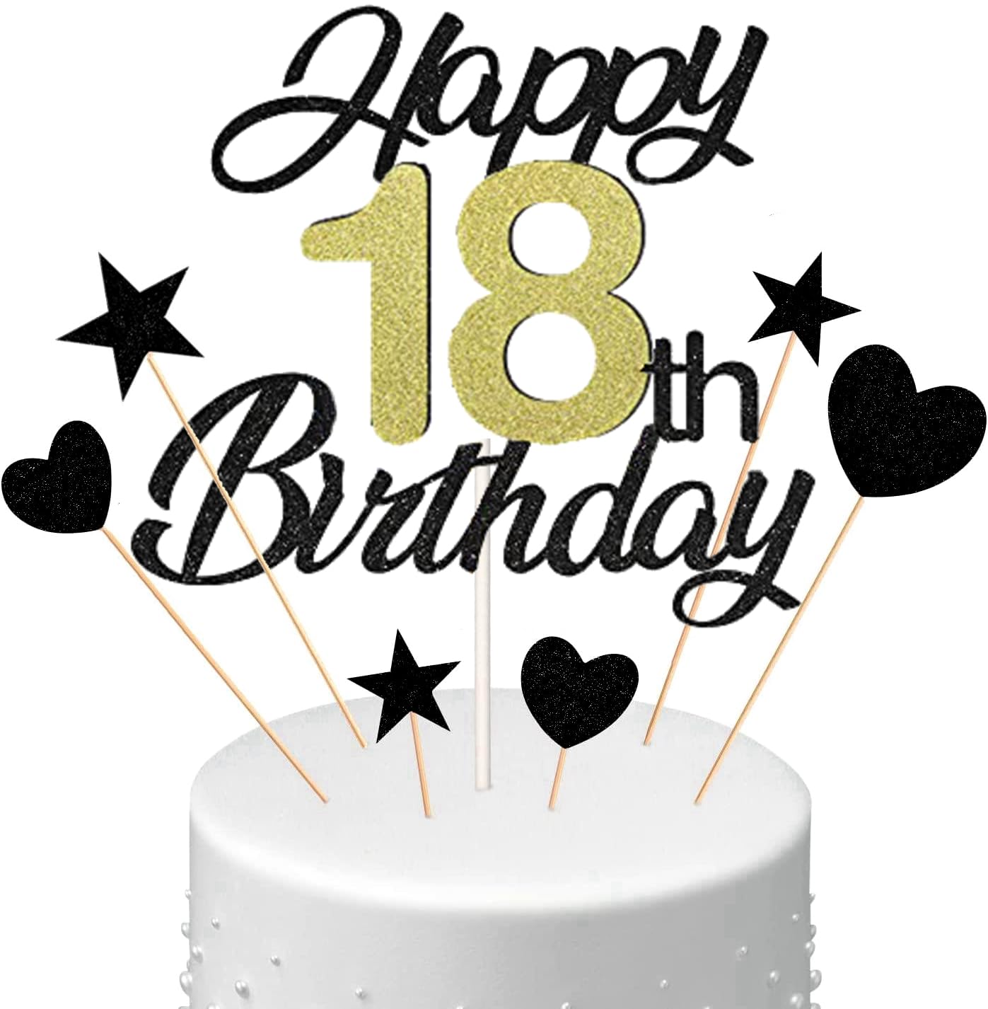 AIYONG Déco Gâteau Anniversaire 18 Ans - 17 Pièces Topper Doré Avec Étoiles Et Feux D'Artifice
