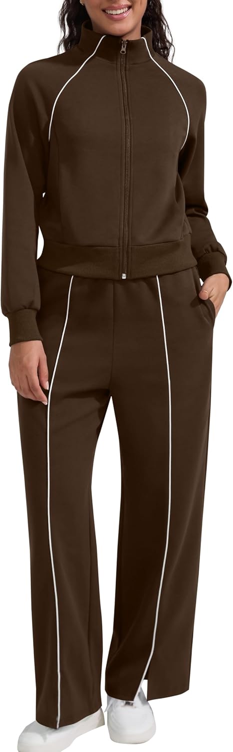 2 Piece Track Suits for Women Set Zip Up Workout Sets Airport Outfits Travel Lounge Jogging Sweat Set