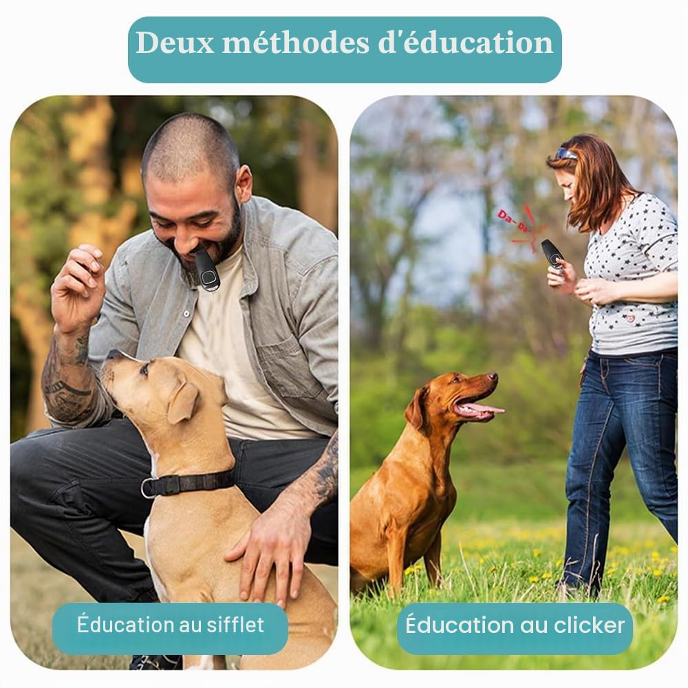 Cliqueur et Sifflet pour Chien - Lot de 2 Cliqueurs d'entraînement pour Chien avec Sangle de Poignet, Ensemble de Cliqueur et Sifflet Professionnel 2 en 1, Outils de Dressage pour Animaux de