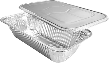 PACTOGO 1/3 Size Aluminum Foil Steam Table Pans with Lid Covers - 12x6 Disposable Containers Great for Baking, Cooking, Broiling, BBQ, Heating, Freezing, Meal Prepping Food Pack of 10 Sets