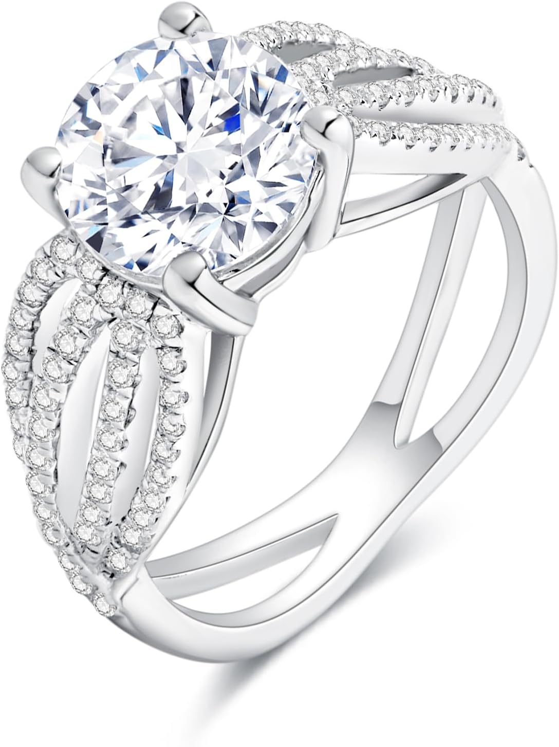 7.5 CT Cubic Zirconia Solitaire Engagement Ring for Women, 925 Sterling Silver & 18K White Gold Plated, Wedding Promise Ring Size 4.5-10