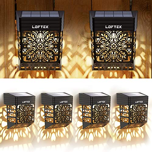 LOFTEK Outdoor Deck Lights, Solar Fence LED Lights, Auto ON/Off Wall Mount Lighting Lamp, Waterproof Warm White Night Lighs for Front Door, Yard, Garage (6 Pack)