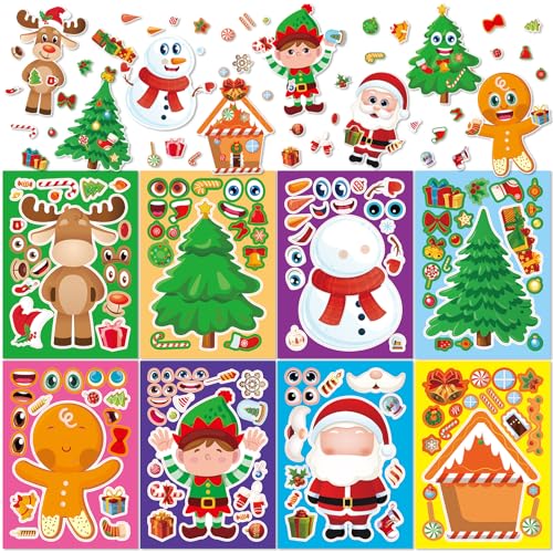 24 Sheets Christmas Stickers for Kids, Christmas Crafts for Kids, Xmas Gifts for Grandkids, Goodie Bag Stocking Stuffers Party Favors