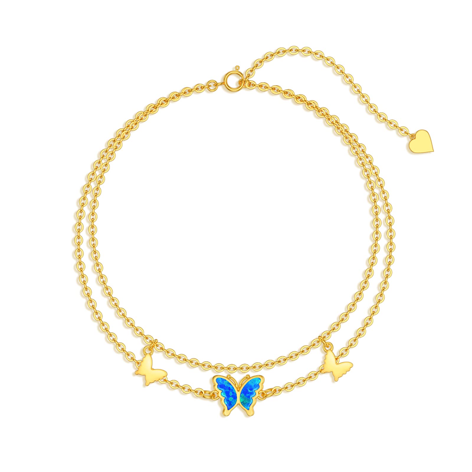 9k Echtgold Schmetterlings Fußkette für Damen Frauen,375/9ct Gold Fußkettchen Schmetterlings Fusskettenchen Schmuck Geschenke für Geburtstag Weihnachten 19/20+5 cm