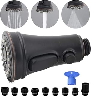 Pull Down Spray Head 3 Modes for Kitchen Sink Faucet, Kitchen Sink Faucet Sprayer Nozzle, Faucet Head Replacement Part Compatible with Moen, Delta, Kohler Faucet, 10 Adapters, Oil Rubbed Bronze