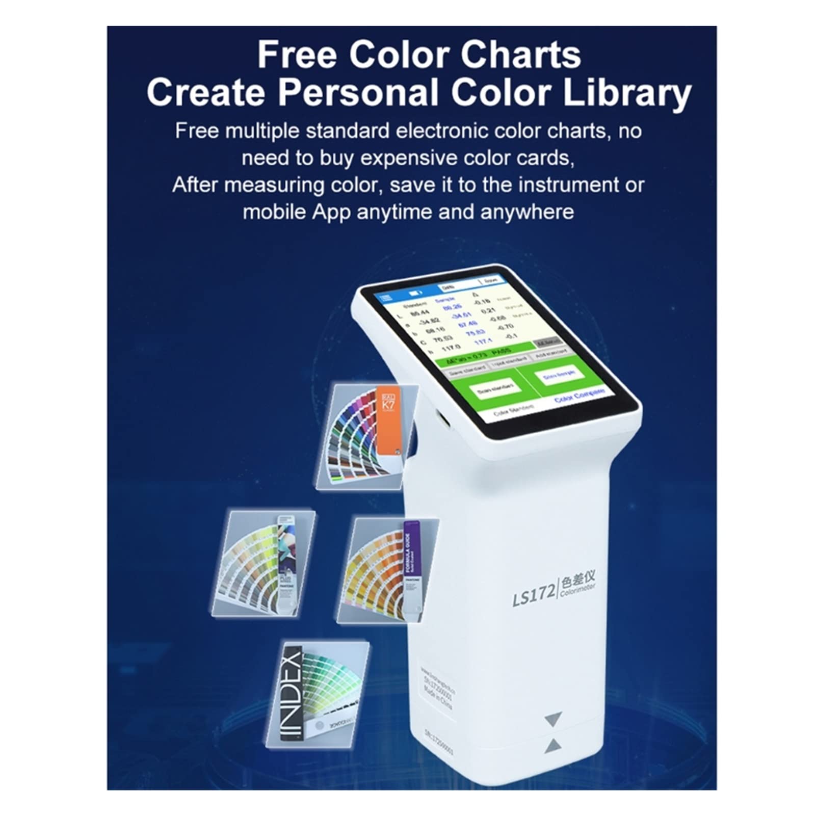 Colorimeter, LS173/175 Portable Multifunction Colorimeter Smart Touch Screen Color Difference Tester Car Paint, Paper Printing Color Analyzer(LS175)