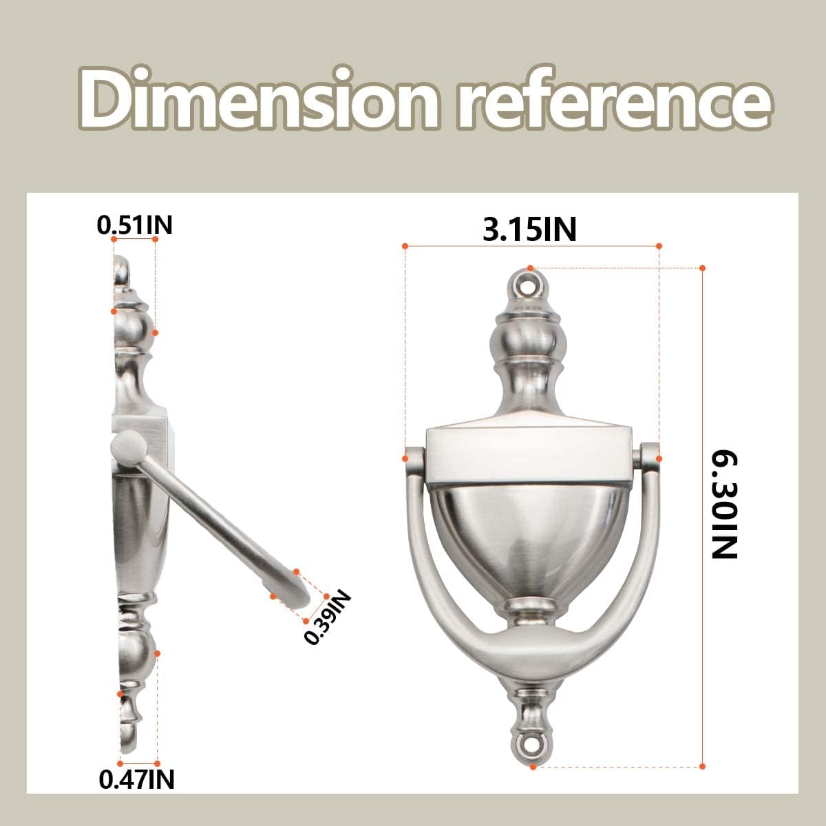 SANATO Nickel Door Knocker Hardware Door Knockers for Front Door, 6.2 inch Height (6.2" Height, Nickel)