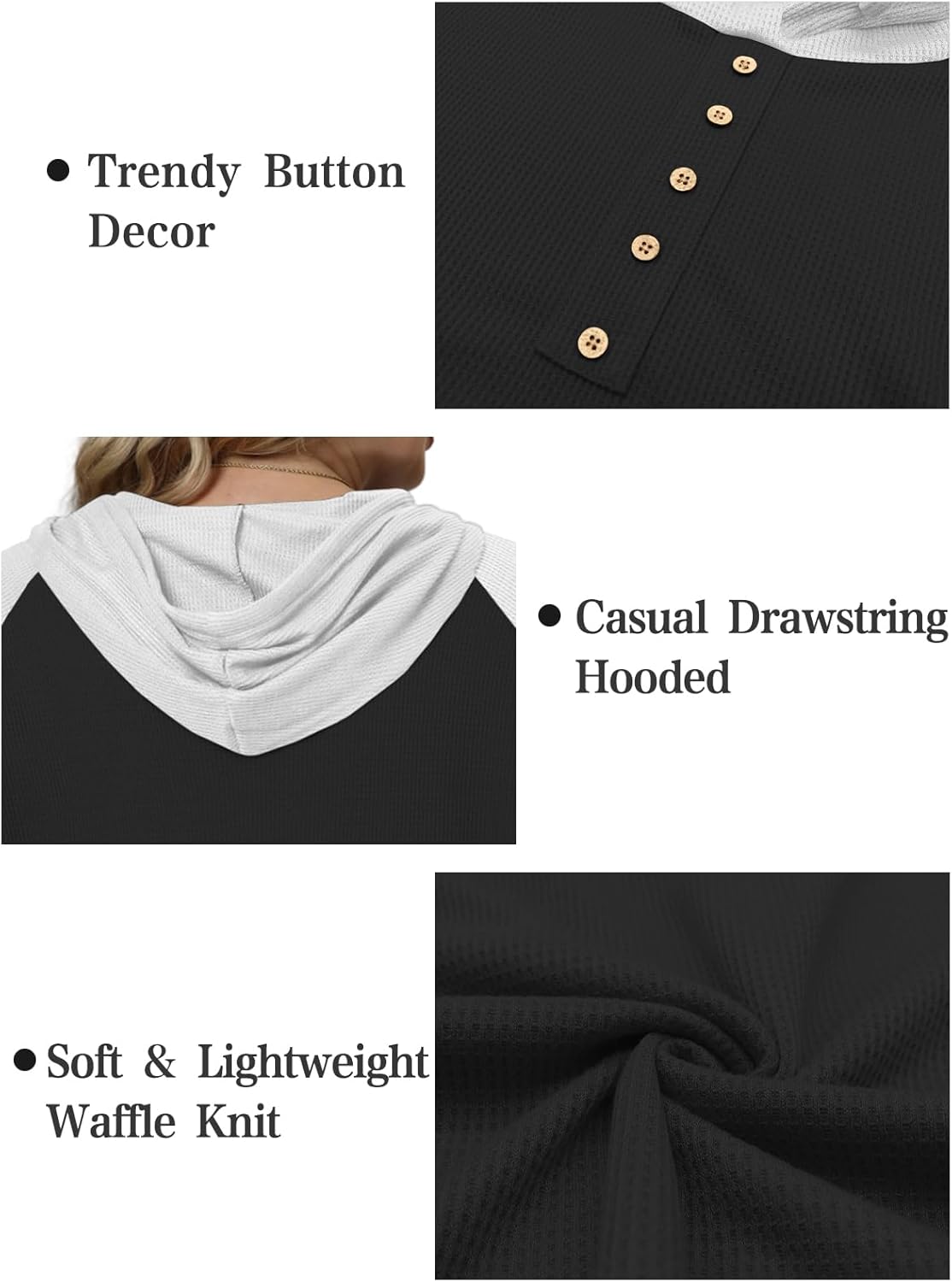 VISLILY Plus-Size-Hoodies for Women Trendy Color Block Tops Raglan Long Sleeve Drawstring Button Hooded Waffle Sweatshirts - Image 6