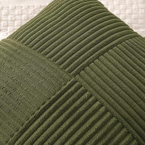 Image of MIULEE Olive Green Decorative Throw Pillow Covers 20x20 Inch for Couch Bed Sofa Pack of 2 Boho Farmhouse Throw Pillows Soft Cross Corduroy Patchwork Textured Cushion Cases