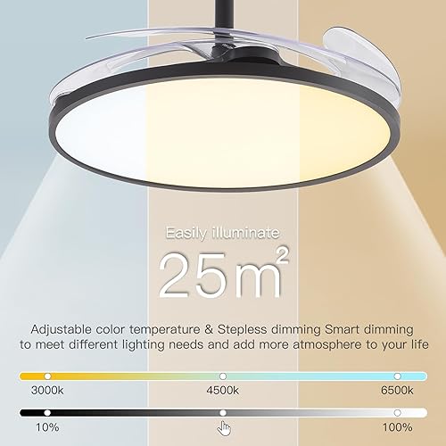 Miniatura 3 de Ventilador de techo retráctil de 48 pulgadas con control remoto, ventilador de techo sin aspas con luces LED, espectro completo continuo, memoria,