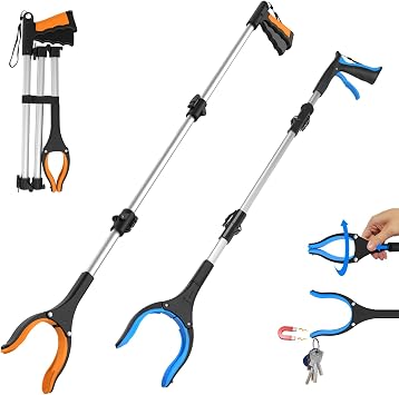 36" & 43" Foldable Grabber Reacher Tools Set with 360 Rotating Jaw & Magnet