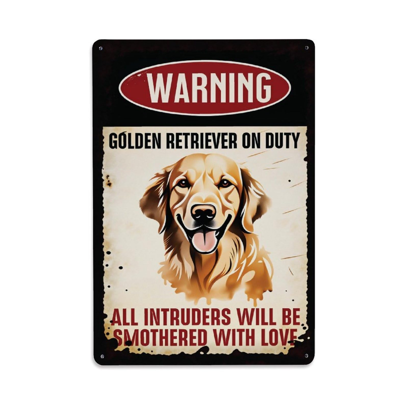 Ldfuieksufg Style Golden Retriever Warning Vintage Metal Sign Vintage Aluminium Metal Sign, Retro Wall Decor For Home, Bar, Garage & Farmhouse 30X20cm
