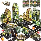 Magnetic Tiles Army Toys with Army Men Military Tank Plane Car, Magnet Tiles for Kids 3-5 4-8,Toy for Boys 4 5 6-8,Magnet Blocks Military Toys Action Figures Soldiers,Gifts for 3-12 Year Old Boys Kids