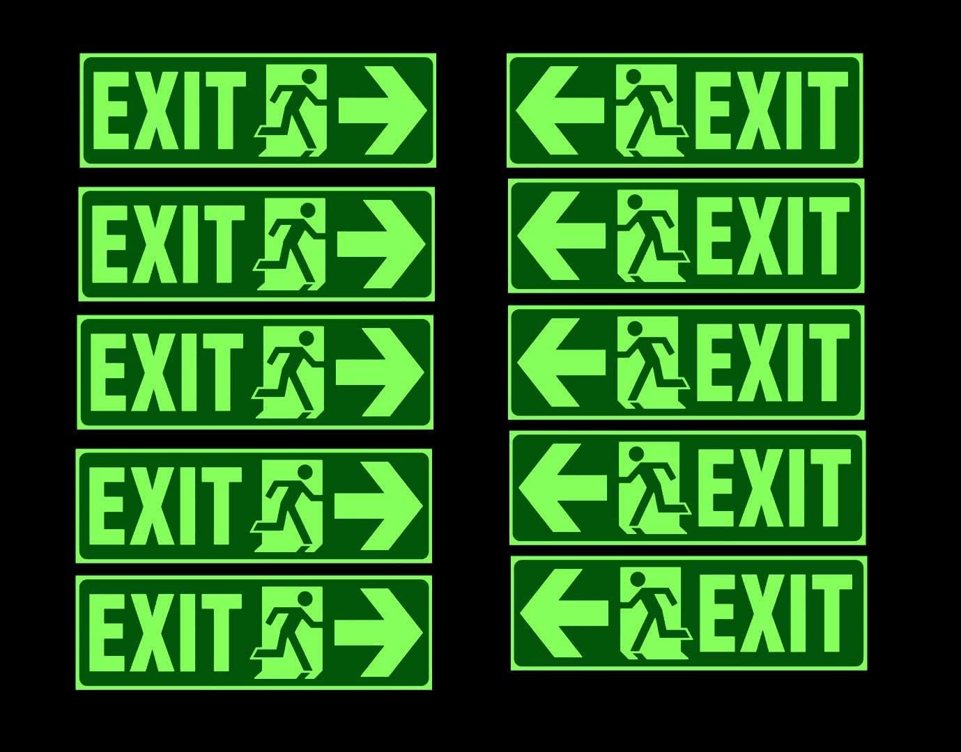 5 Set Night Glow Radium Exit Sign Stickers (Total 10 Stickers) (150mm x 400mm)