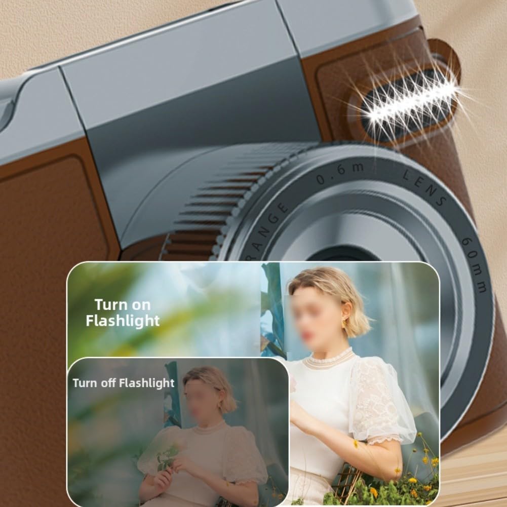 Fotocamera compatta retrò con lente flip per registrazione video HD fotocamera mirrorless portatile per principianti stile vintage nero (marrone)