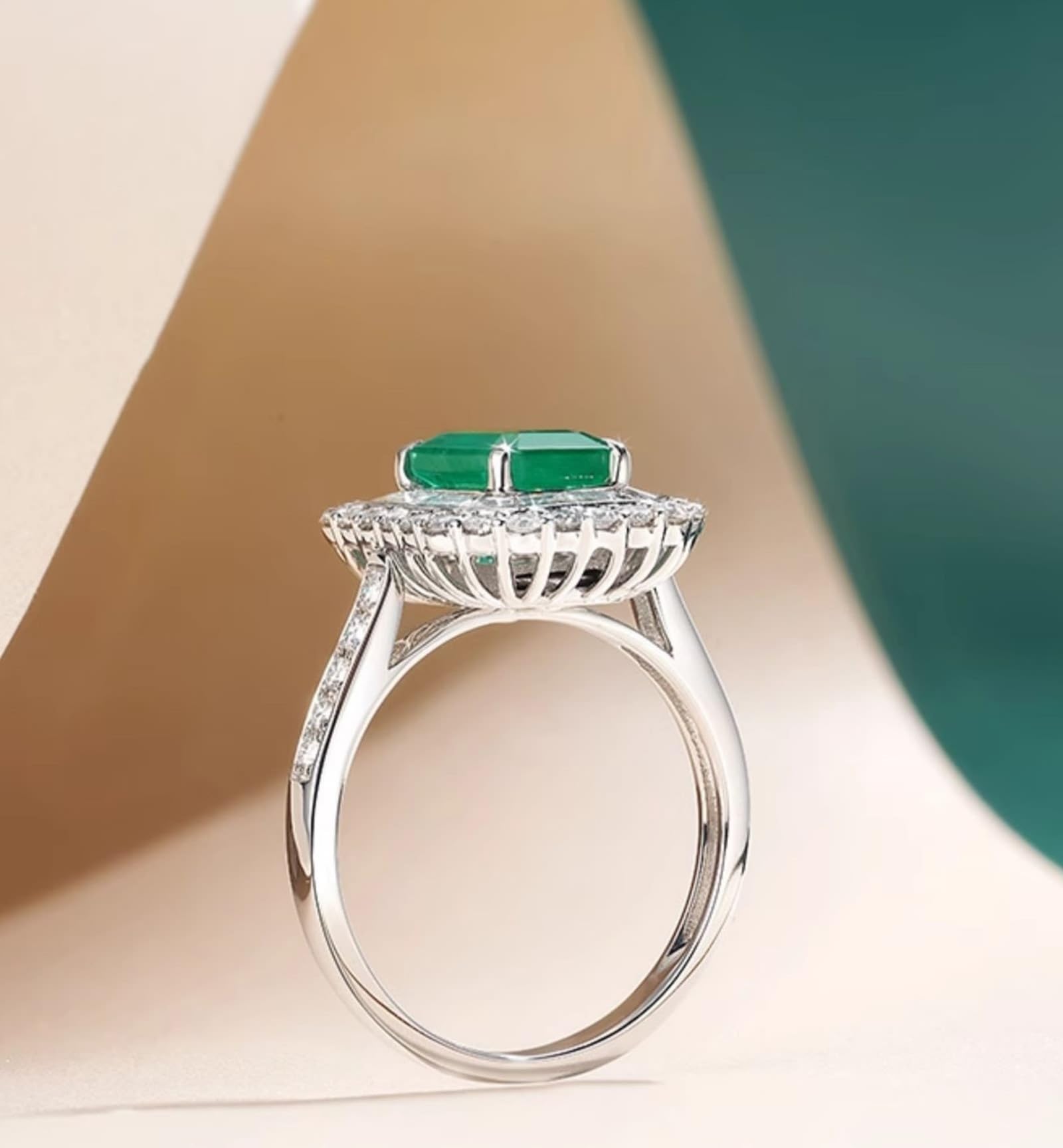 Bague Fiancaille Femme Bague Émeraude Or Blanc avec Émeraude Rectangulaire de Luxe et Diamant Taille Solide Non Plaqué Mise à Niveau 3.0 pour Sœur Graduation Bijoux