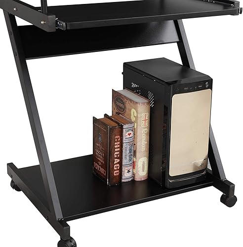 Miniatura 5 de SogesGame Carrito de escritorio portátil compacto para computadora para espacios pequeños, estación de trabajo de trabajo, carrito de computadora