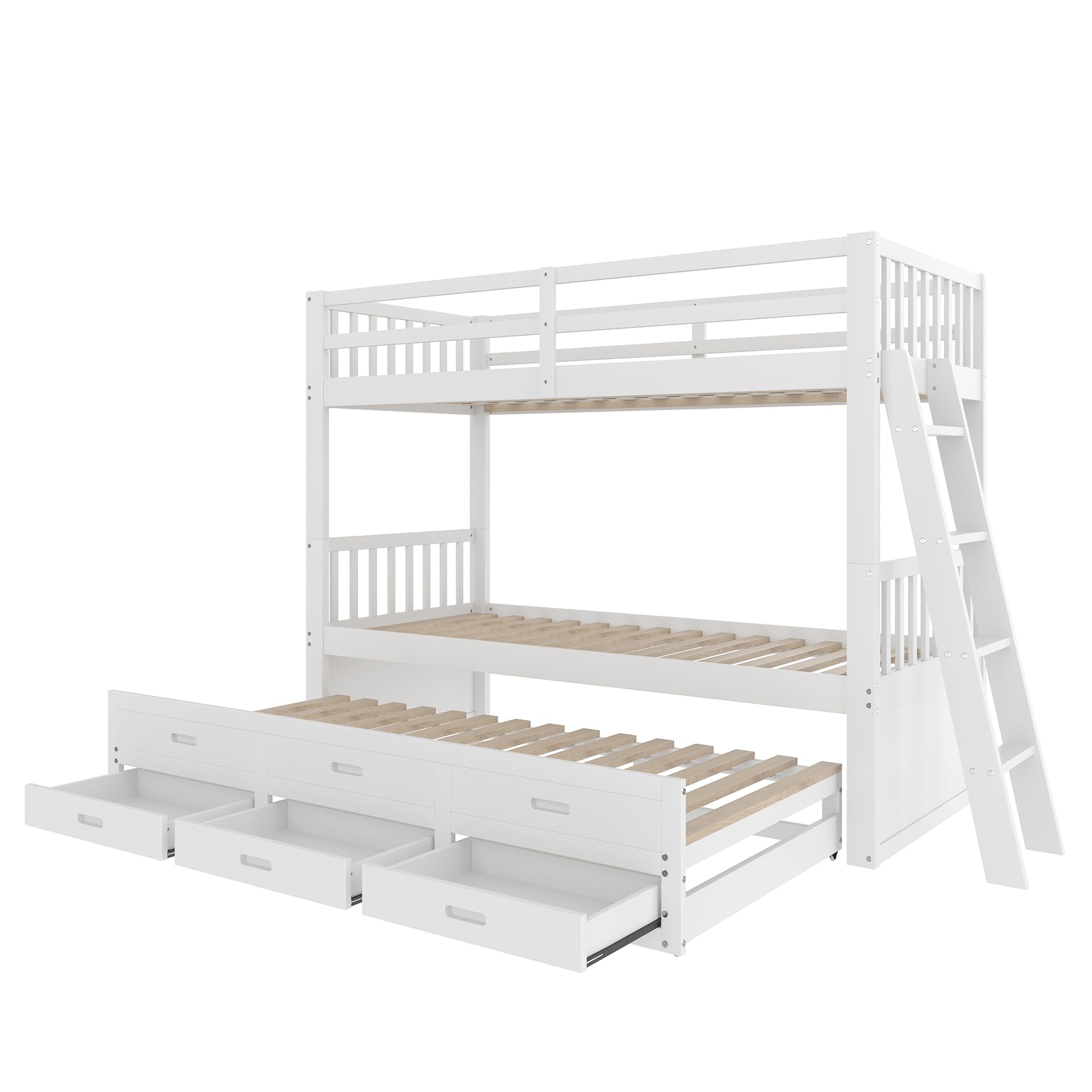 Letto a castello 90 x 200 cm, letto per bambini e bambine, struttura in pino e MDF con scaletta con letto estraibile e 3 cassetti (bianco, 90 x 200 cm)