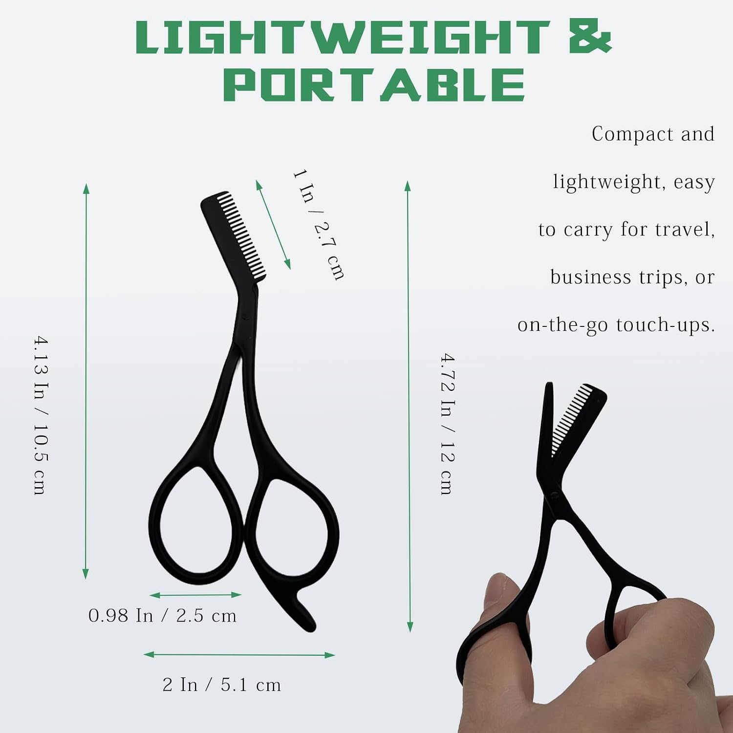 Black Eyebrow Scissors with Comb, Stainless Steel Precision Brow Trimmer for Men and Women, Dual-Design Grooming Tool