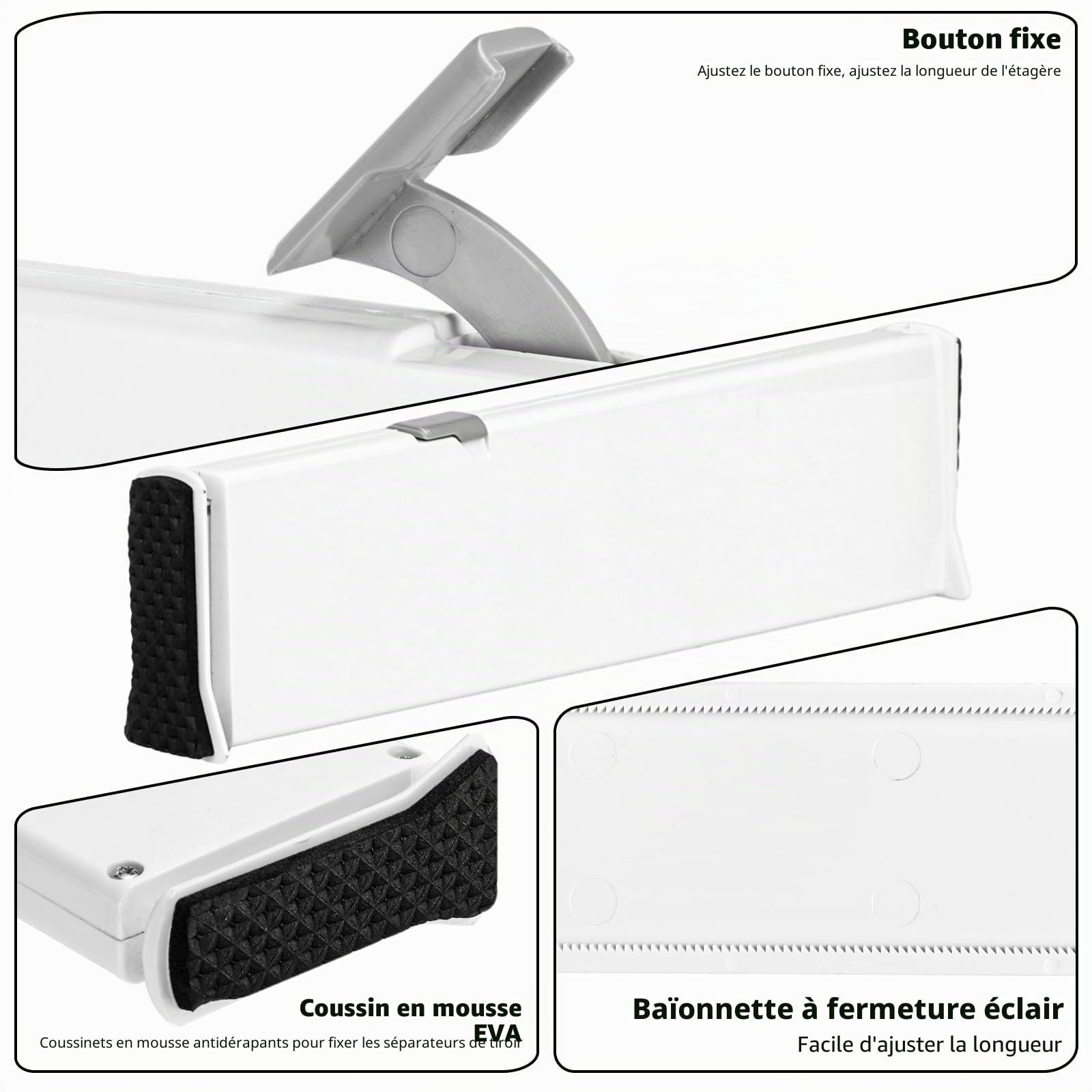 DAJAVE 6Pcs Ensemble de SéParateurs De Tiroirs RéGlables 6 cm de Hauteur, 33,2 à 55 cm Organisateurs De Tiroirs Ajustables, Séparateurs de tiroirs de cuisine pour cuisine, commode, chambre à coucher