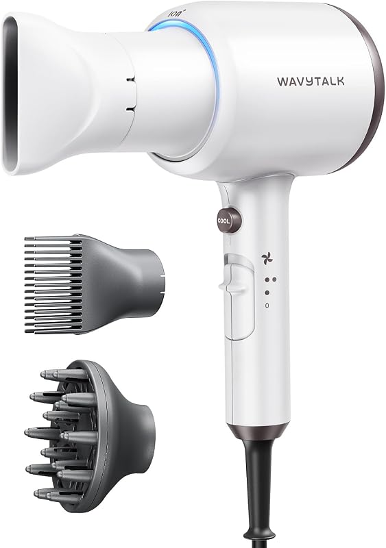 Blown Away Ionic Hair Dryer with Diffuser for Curly Hair | 1875W Fast Drying, 3 Attachments for All Hair Types, Ceramic Healthy Shine, Lightweight & Quiet (White)