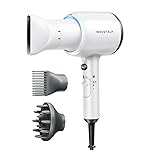 Wavytalk Hair Dryer, Blown Away Ionic Hair Dryer for Curly Hair with Diffuser, 1875W Fast Drying Blow Dryer with Ceramic Technology, 3 Attachments for All Hair Types, Light and Quiet, White