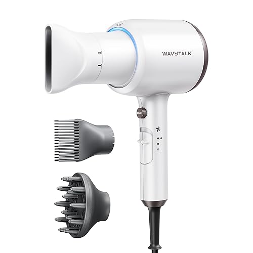 Wavytalk Hair Dryer, Blown Away Ionic Hair Dryer for Curly Hair with Diffuser, 1875W Fast Drying Blow Dryer with Ceramic Technology, 3 Attachments for All Hair Types, Light and Quiet, White - Matte White (Comb+diffuser+nozzle)