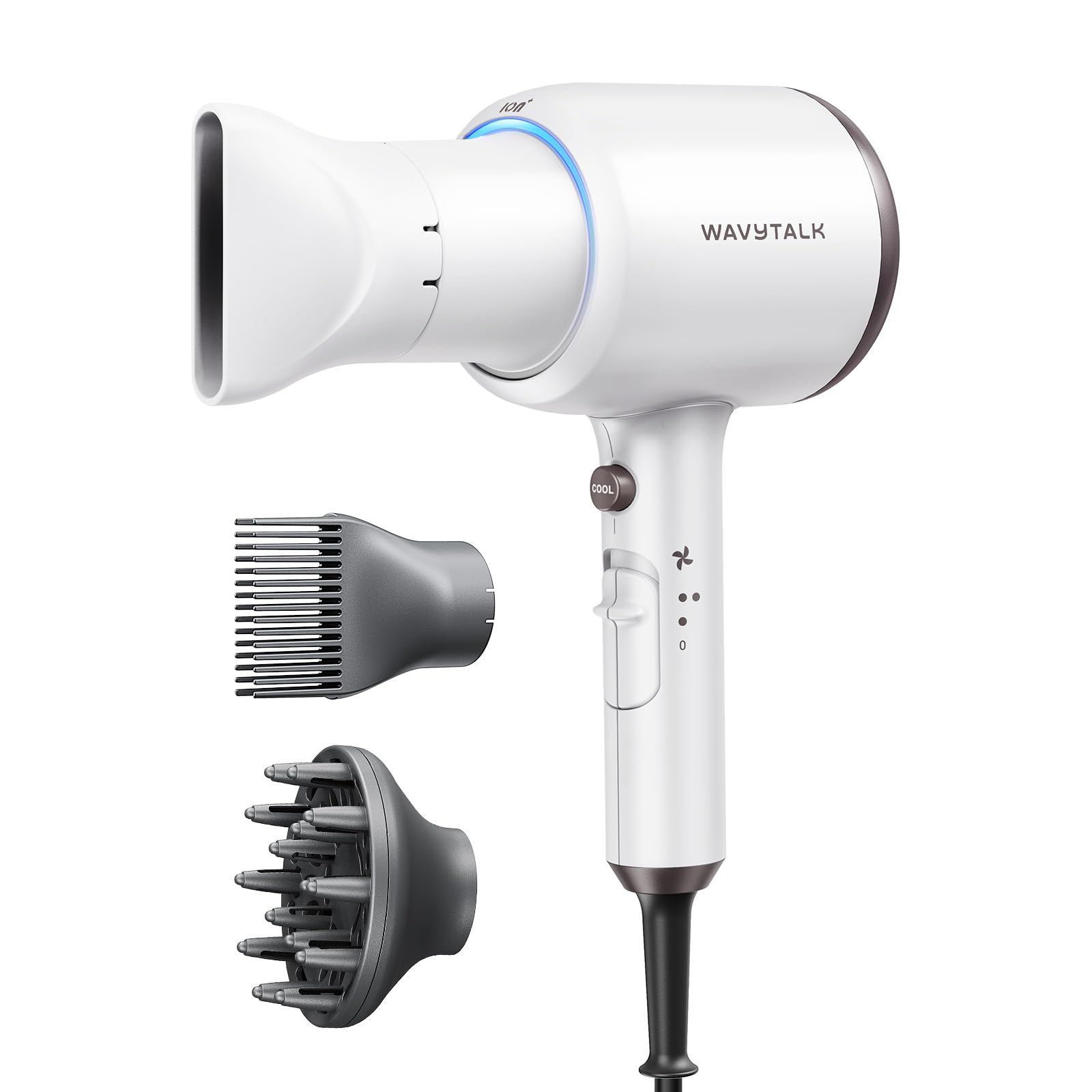 Wavytalk Hair Dryer, Blown Away Ionic Hair Dryer for Curly Hair with Diffuser, 1875W Fast Drying Blow Dryer with Ceramic Technology, 3 Attachments for All Hair Types, Light and Quiet, WhiteWavytalk Hair Dryer, Blown Away Ionic Hair Dryer for…