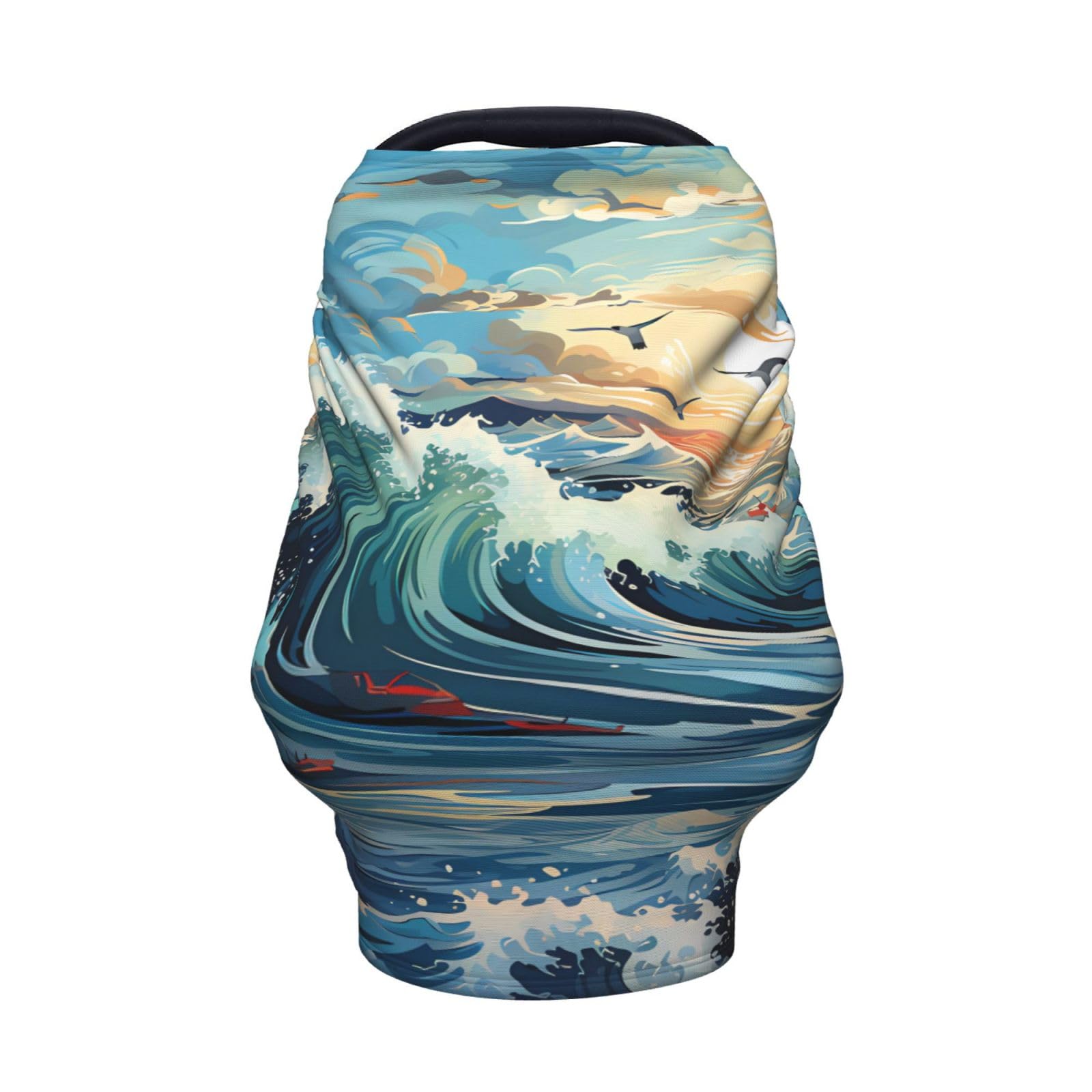XZDHYZ Wave Sailboat Seagull Versatile full-print Stroller Chair Cover/Nursing Cover, specially designed for your baby, Black